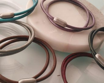 Double Wrap Genuine Leather Bracelets, Stainless Steel Magnetic Clasp, Bracelet for Men & Women, Custom Length, Gift for Her or Him