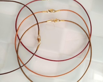 Thin Leather Cord Choker Necklace for Pendant Charm, 1.5mm Leather String Necklace, Gold Tone Stainless Steel Clasp, Custom Length