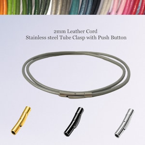 2mm Leather Necklace for Pendant Charm, Leather Choker, Thin Leather cords with Stainless Steel Click-On Clasp - Custom Length