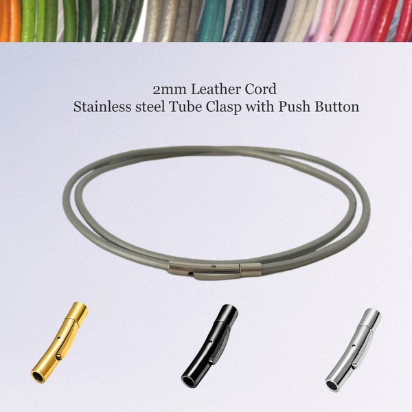 Collier en cuir de 2 mm pour pendentif - Ras de cou en cuir - Fermoir clipsable en acier inoxydable - Longueur personnalisée