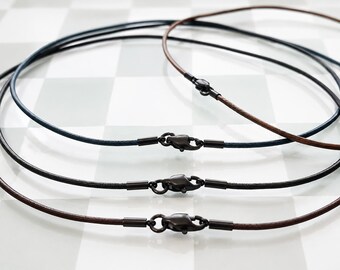 1.5mm Thin Leather Cord Choker Necklace for Pendant Charm, Black Tone Stainless Steel Clasp