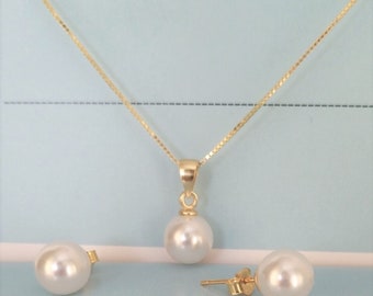 Swarovski Pearl Necklace and Earring Set – Pearl Necklace - Pearl Earrings - Silver/Gold – Bridesmaid Gift - Handmade Jewelry