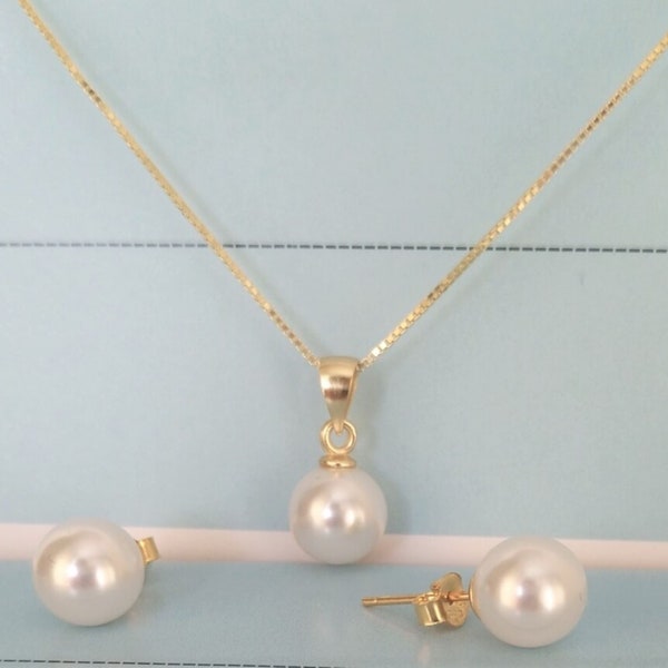 Swarovski Perlen Kette und Ohrring Set - Perlenkette - Perlenohrringe - Silber/Gold - Brautjungfer Geschenk - Handgemachter Schmuck