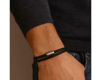 Leather Double Wrap Bracelet, 4mm Stainless Steel Magnetic Clasp, Custom Length