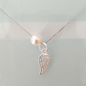 Angel Wing Necklace – Pearl + Sterling Silver – Memorial Necklace