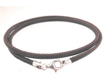 3mm Brown Stitched Leather Cord Necklace – Leather Choker - Women or Men - Custom Length