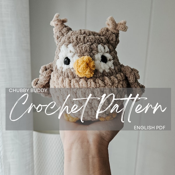 Patrón: LOW SEW Owl Chubby Buddy, patrón de crochet, búho de crochet