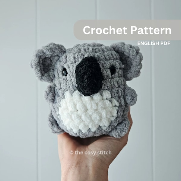 Pattern: Koala Chubby Buddy, crochet pattern, crochet koala, crochet safari animals