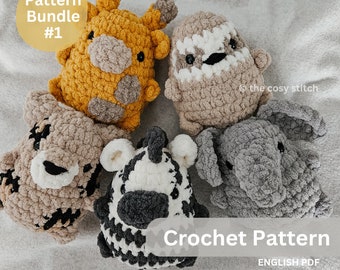 Pattern Bundle #1: Chubby Safari Buddies, crochet pattern animals, safari animals *See description*