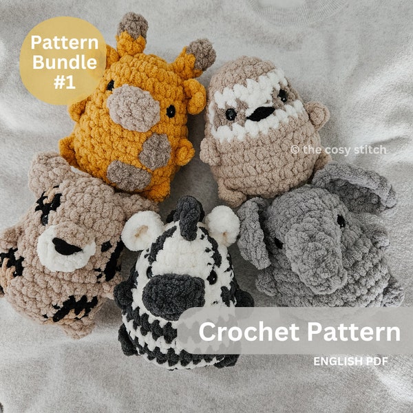 Lot de patrons n°1 : Chubby Safari Buddies, motifs animaux au crochet, animaux de safari *Voir la description*