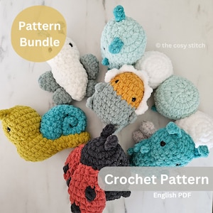 Pacchetto di modelli: Chubby Garden Buddies, animali con motivo all&#39;uncinetto, fiori all&#39;uncinetto, giardino all&#39;uncinetto *Vedi descrizione*