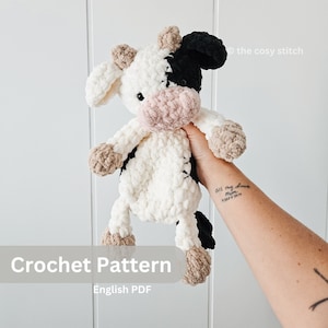 Pattern: Millie the MooMoo Snuggler Pattern, crochet cow, crochet pattern animal, low-sew pattern update
