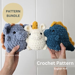 Paquete de patrones: Chubby Magical Buddies, patrones de crochet de animales, dinosaurio, dragón, unicornio *Ver descripción*