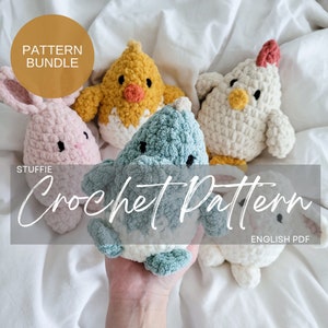 Pattern Bundle: Bunny, Lamb, Chick, Chicken, Dino Egg Friend, Crochet Patterns ONLY, crochet pattern animal