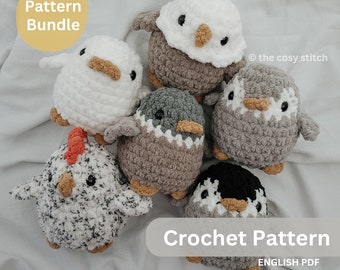 Pattern Bundle: NO SEW Chubby Birdie Buddies, eagle, penguin, duck, chicken, Crochet Pattern ONLY