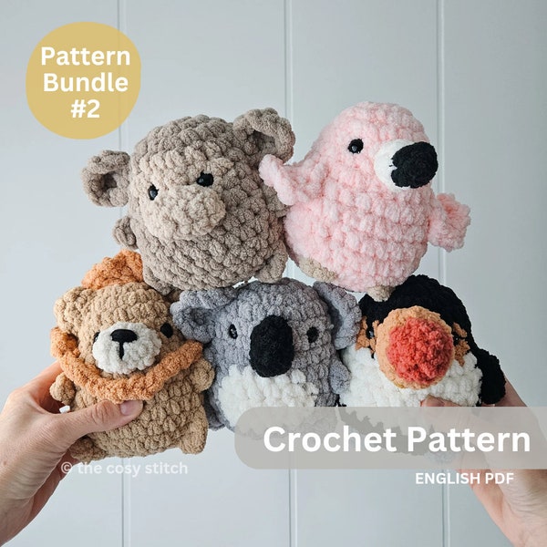 Lot de patrons n°2 : Chubby Safari Buddies, motifs animaux au crochet, animaux de safari *Voir la description*