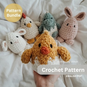 Pattern Bundle: Bunny, Lamb, Chick, Chicken, Dino Egg Friend, Crochet Patterns ONLY, crochet pattern animal