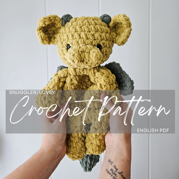 Pattern: Dewie the Dragon Snuggler/Lovey, crochet dragon, crochet plushie, crochet pattern animal