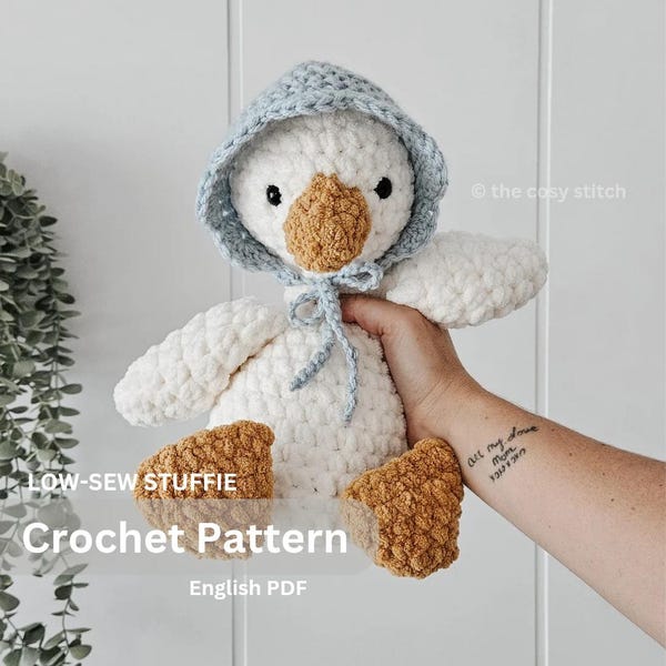 帽子付きガチョウのぬいぐるみかぎ針編みパターン | イースターギフト | PDF インスタントダウンロード