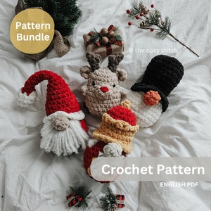 Pattern Bundle: LOW SEW Chubby Holiday Buddies, santa gnome, snowman gnome, reindeer, nutcracker gnome, crochet pattern