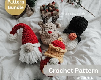 Pattern Bundle: LOW SEW Chubby Holiday Buddies, santa gnome, snowman gnome, reindeer, nutcracker gnome, crochet pattern