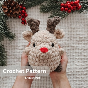 Pattern: LOW SEW Reindeer Chubby Holiday Buddy, crochet pattern, crochet reindeer