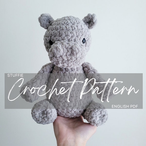Pattern: Hankie the Hippo Stuffie Pattern, crochet hippo, crochet pattern animal
