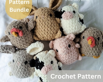 Pattern Bundle: LOW/NO SEW Chubby Farm Buddy, Turkey, Cow, Pig, Bunny, Crochet Pattern Only