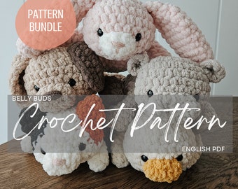 Pattern Bundle: Belly Buds, crochet kitty, crochet puppy, crochet hippo, crochet duck, crochet bunny, crochet pattern animal