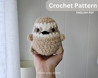 Pattern: Sloth Chubby Buddy, crochet pattern, crochet sloth