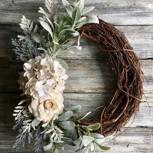 Summer Wreath, Summer Decor, Fall Wreath, Farmhouse Wreath, Farmhouse Decor, Front Door Wreath, Lambs Ear Wreath, Home Decor, Spring Wreath