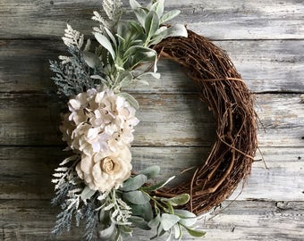Summer Wreath, Summer Decor, Fall Wreath, Farmhouse Wreath, Farmhouse Decor,Front Door Wreath,Lambs Ear Wreath,Home Decor, Spring Wreath