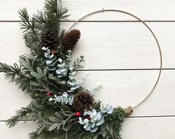 Christmas Wreath, Christmas Decor, Winter wreath, Farmhouse Wreath, Winter Decor, Rustic Wreath, Farmhouse Hoop Wreath, Front Door Wreath