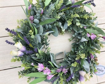 Lambs Ear Summer Wreath for Front  Door, Summer Decor, Spring Wreath, Greenery Wreath, Farmhouse Wreath, Farmhouse Decor, Rustic Wreath