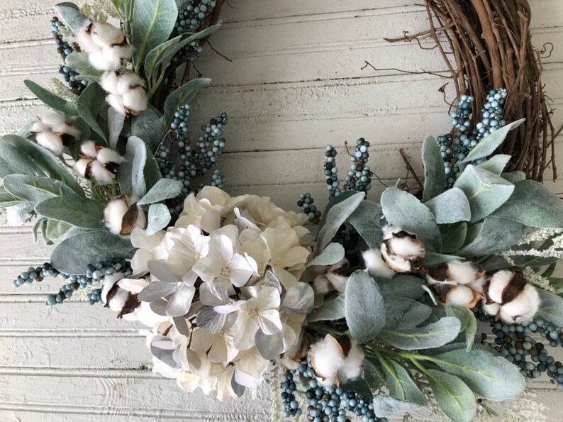 Summer Wreath, Summer Decor, Fall Wreath, Farmhouse Wreath, Farmhouse Decor, Front Door Wreath, Lambs Ear Wreath, Home Decor, Spring Wreath image 4