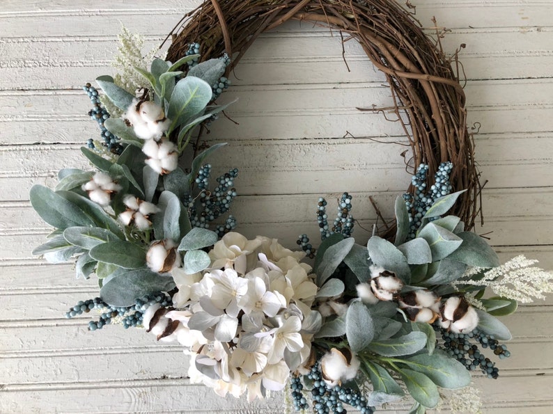 Winter Lambs Ear Wreath, Christmas Decor, Christmas Wreath, Farmhouse Wreath, Hydrangea Wreath, Front Door Wreath, Rustic Wreath, Home Decor image 5