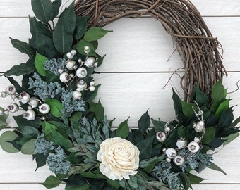 Winter wreath, Farmhouse Wreath, Winter Decor, Rustic Wreath, Farmhouse Decor, Front Door Wreath, Christmas Wreath, Spring Decor, Wreath