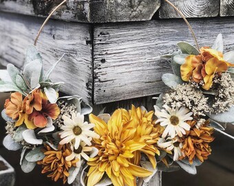 Fall Hoop Wreath, Lambs Ear Wreath, Fall Front Door Wreath, Fall Farmhouse Wreath,Autumn Wreath, Thanksgiving Wreath, Rustic Wreath