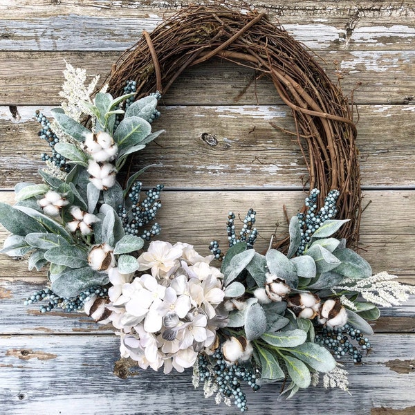 Summer Wreath, Summer Decor, Fall Wreath, Farmhouse Wreath, Farmhouse Decor, Front Door Wreath, Lambs Ear Wreath, Home Decor, Spring Wreath