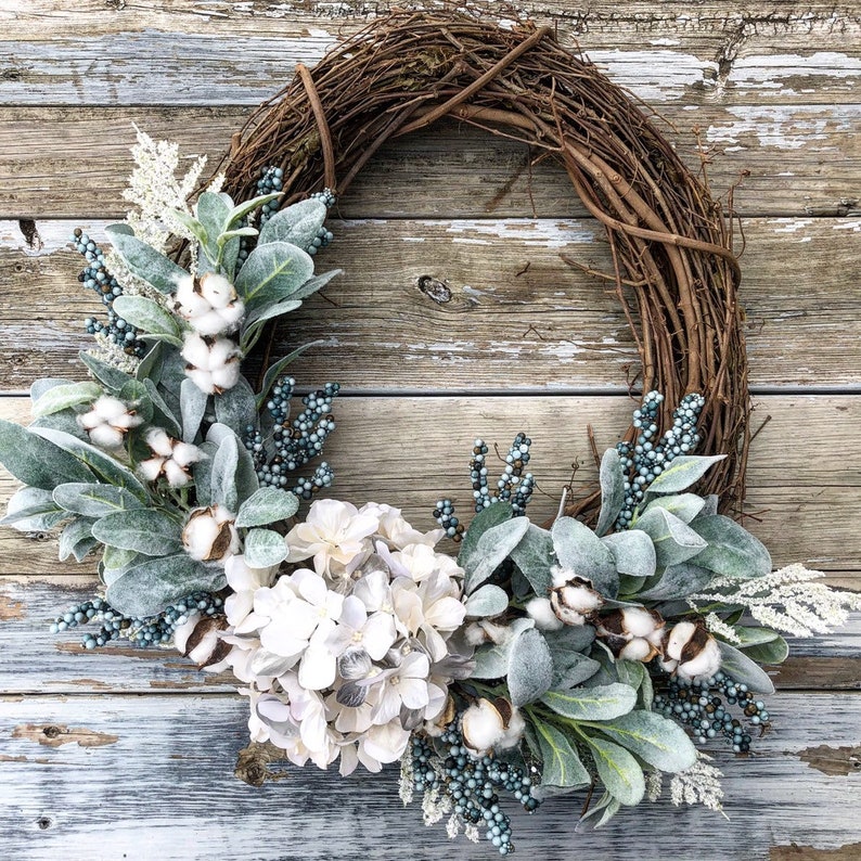 Summer Wreath, Summer Decor, Fall Wreath, Farmhouse Wreath, Farmhouse Decor, Front Door Wreath, Lambs Ear Wreath, Home Decor, Spring Wreath image 1