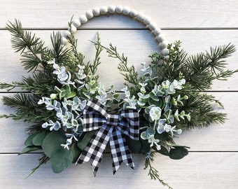 Winter wreath, Christmas Wreath, Christmas Decor, Farmhouse Wreath, Winter Decor, Rustic Wreath, Farmhouse Hoop Wreath, Front Door Wreath