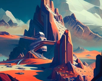 Arte retrofuturista: conjunto de 3 impresiones digitales de arte mural