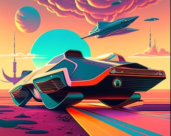 Conjunto de 3 impresiones digitales de arte retrofuturista