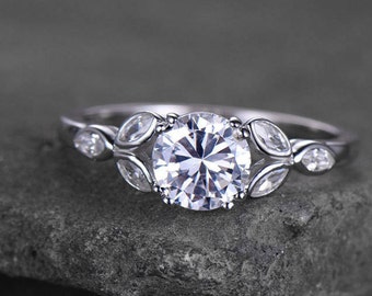 Sterling Silver Ring Round Cut Cubic Zirconia Engagement Etsy