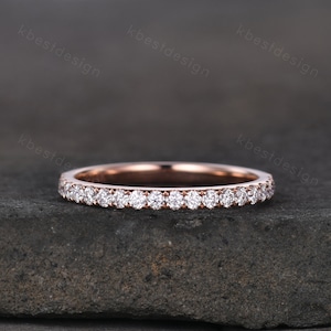 2mm Moissanite Wedding Band Rose Gold Half Eternity Stacking Band Colorless Moissanite Ring Women Matching Band Promise Anniversary Ring