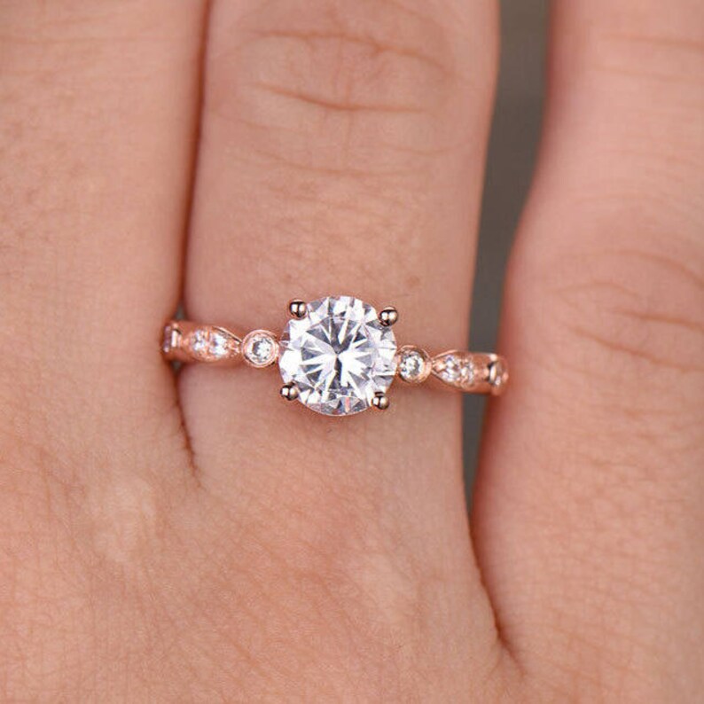 Art Deco Engagement Ring Man Made Diamond Solitaire Ring Etsy