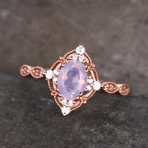 Vintage Lavender Amethyst Ring Rose Gold Oval Cut shops Amethyst Engagement Ring Unique Art Deco Bridal Wedding Ring February Birthstone Ring