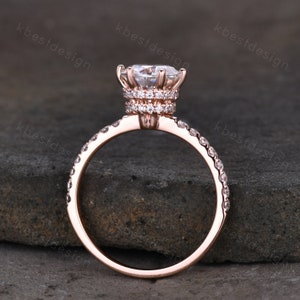1.2CT Round Cut Moissanite Engagement Ring Vintage Hidden Halo Moissanite Ring Classic 6 Prong Ring Simulated Diamond Wedding Ring Promise