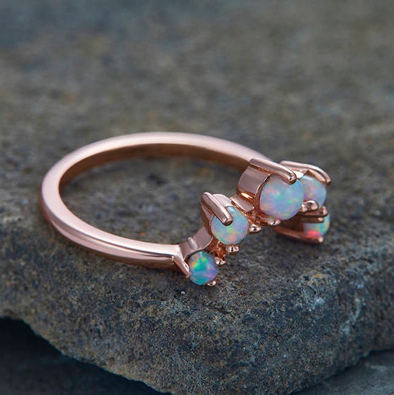 Opal Wedding Band Curve Wedding Ring Opal Stacking Ring | Etsy