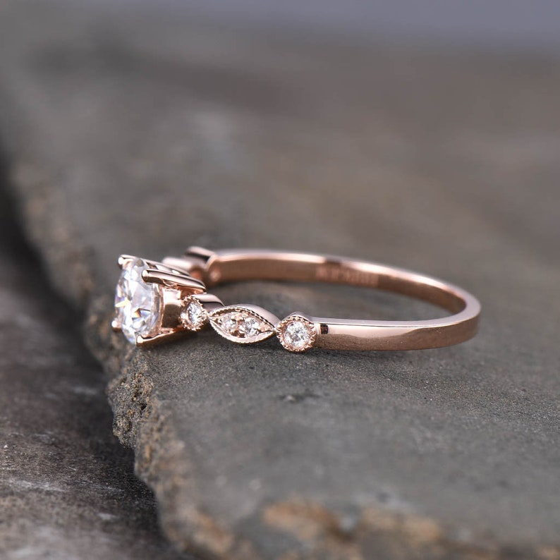 Rose Gold Engagement Ring, Dainty Ring, Promise Ring, CZ Engagement Ring, High Quality CZ Wedding Ring, Diamond Simulant Ring, Art Deco image 3